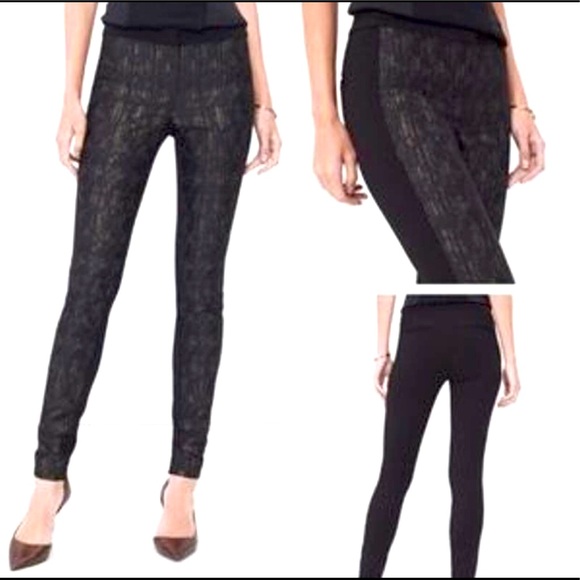 WHBM Black / Gold Brocade Ponte Jacquard Mixed Skinny Pants Size 0L - Picture 1 of 13